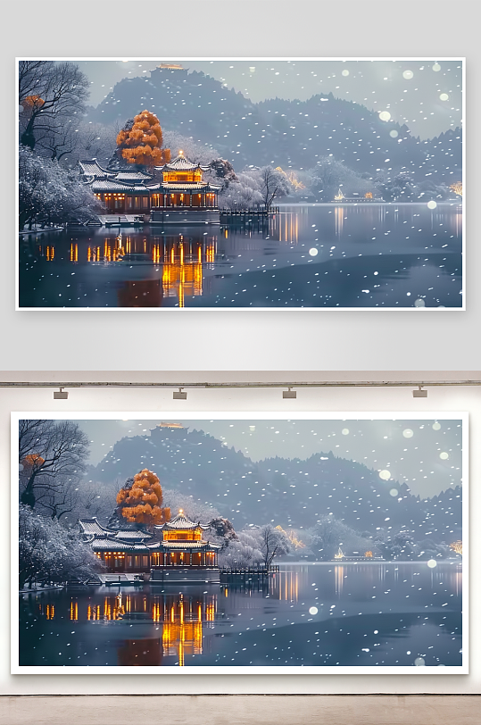 山下湖边的亭台景色-众图网