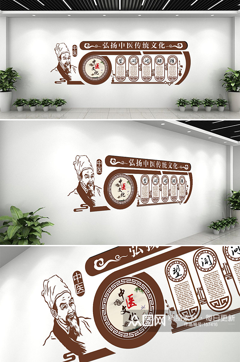 弘扬中医传统医院中医科室文化墙设计模板素材