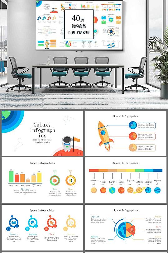 40页彩色宇航员40页图表合集PPT模板