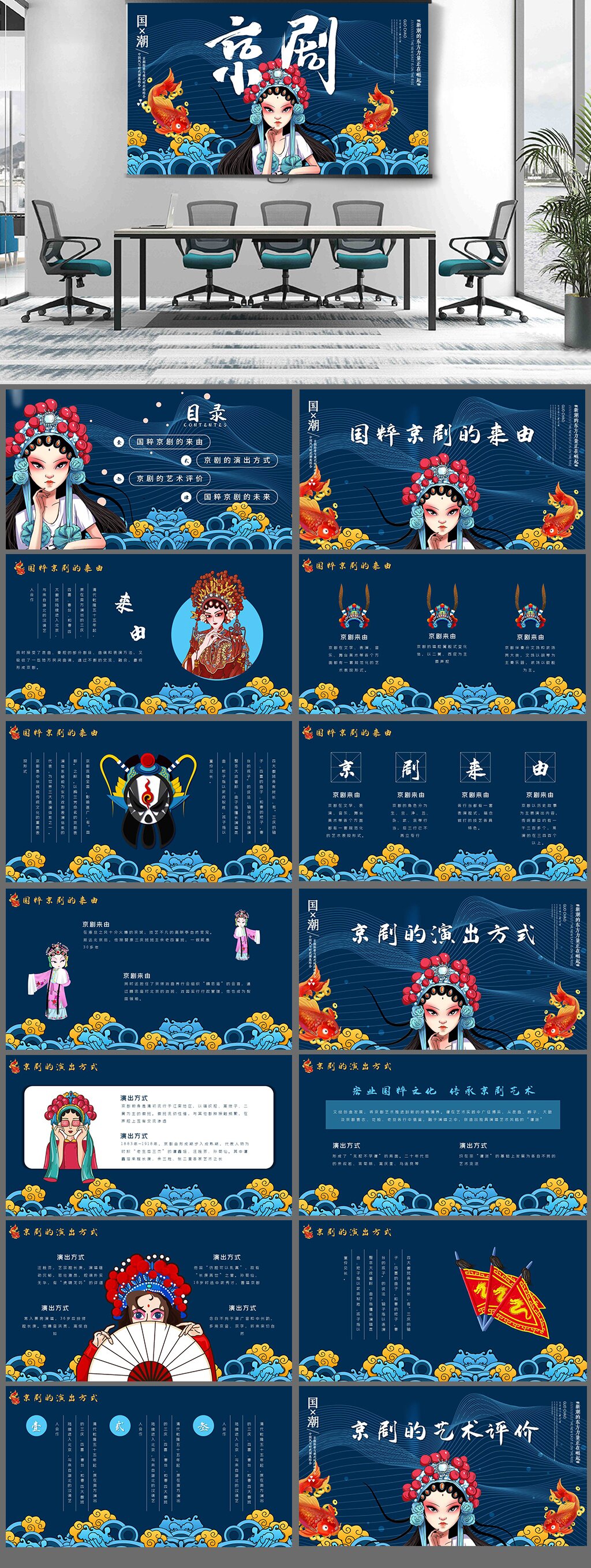 国潮风京剧介绍传统艺术学习PPT素材
