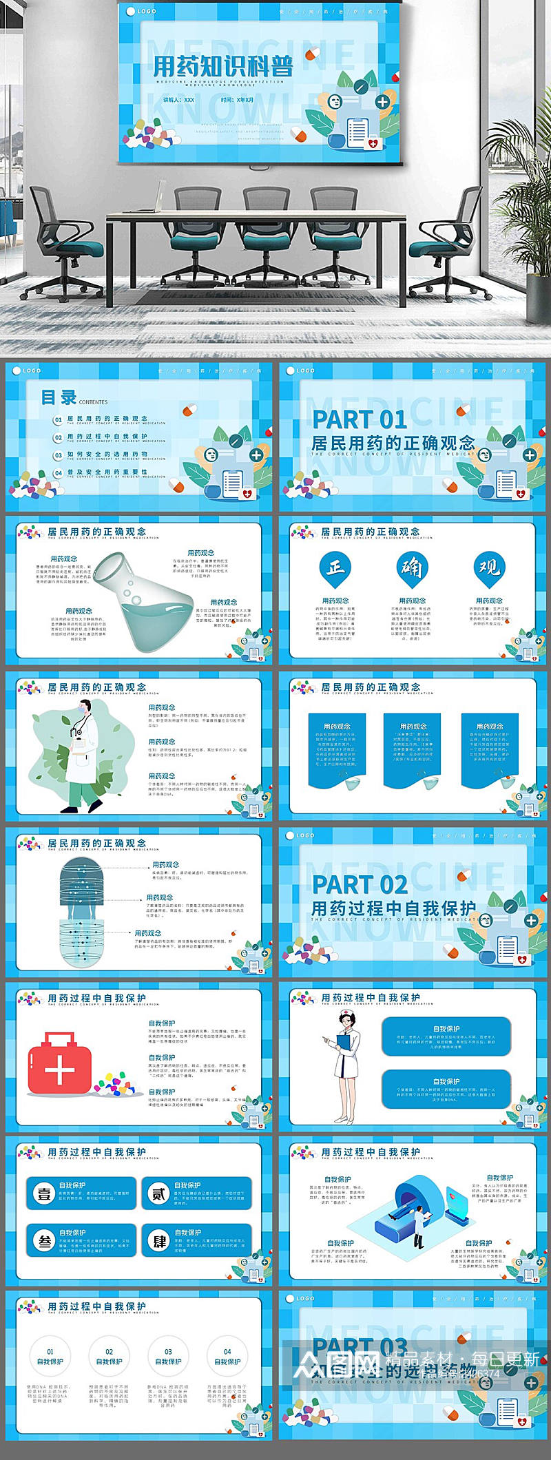 卡通风用药知识科普通用PPT素材