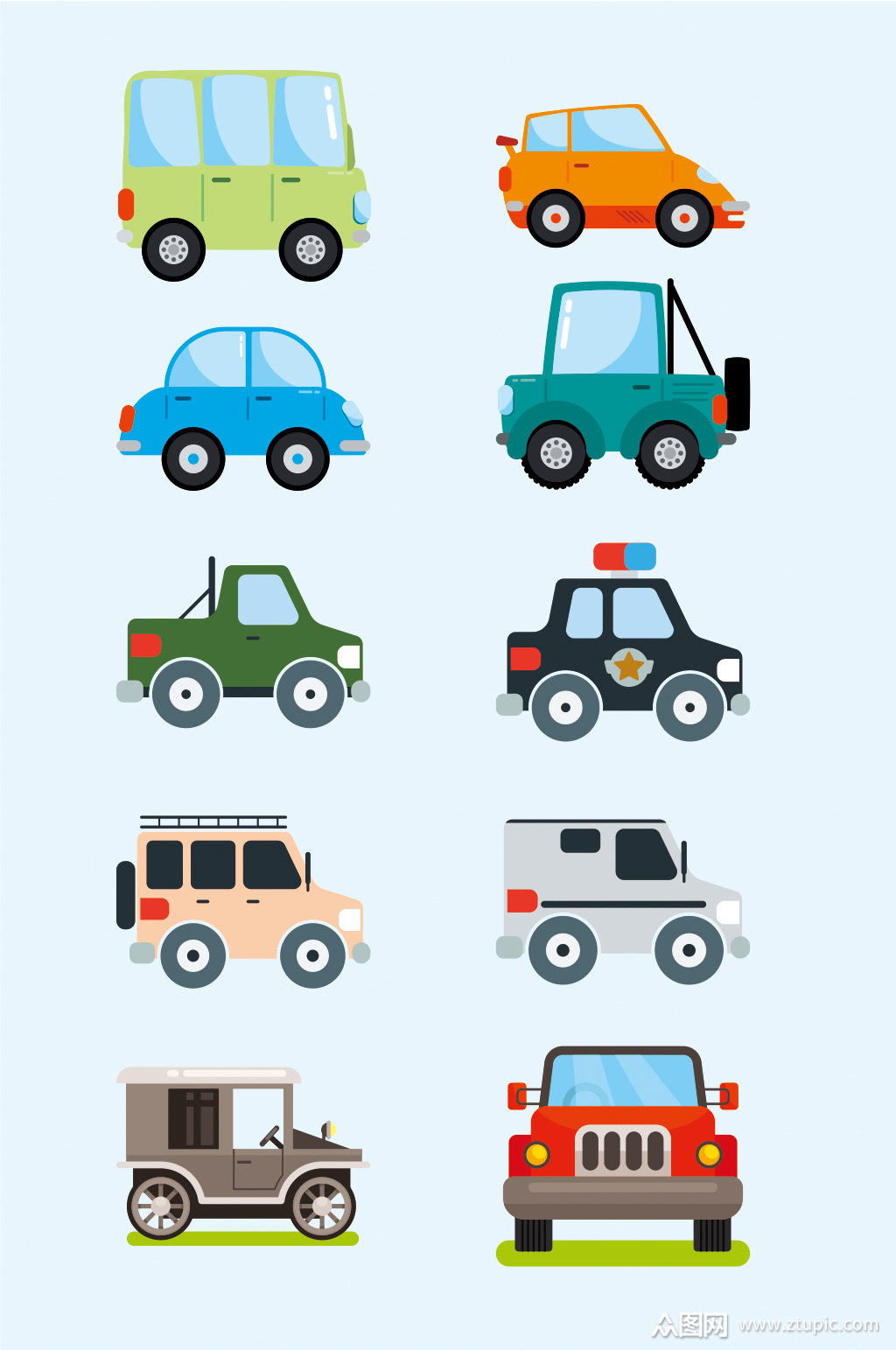 创意卡通彩色矢量小汽车素材