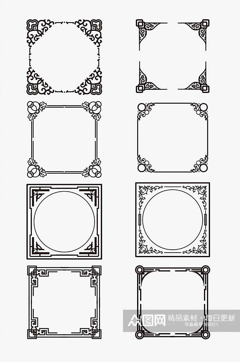 复古矢量中式边框花纹素材