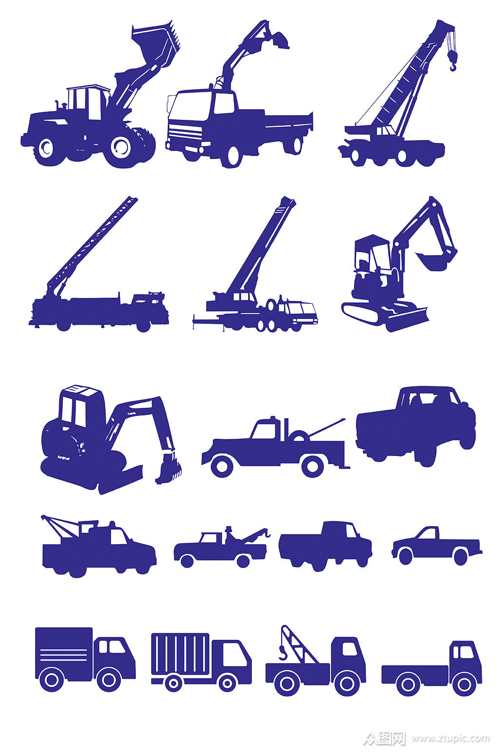 矢量线条线描工程车素材