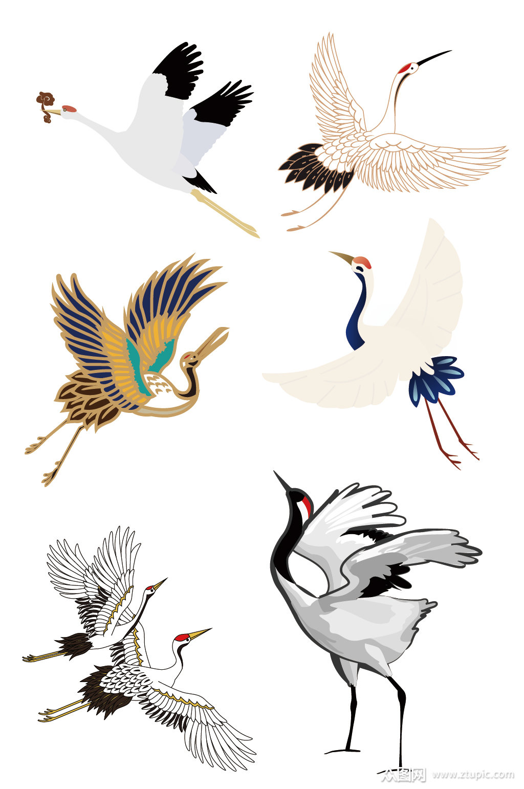 矢量水墨中国风仙鹤素材