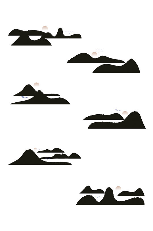 矢量山水黑色新中式山水