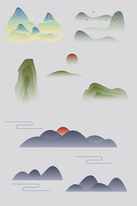 中式山水矢量山水