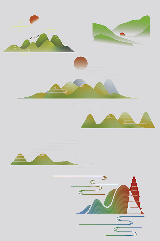 矢量山水意境山水-众图网