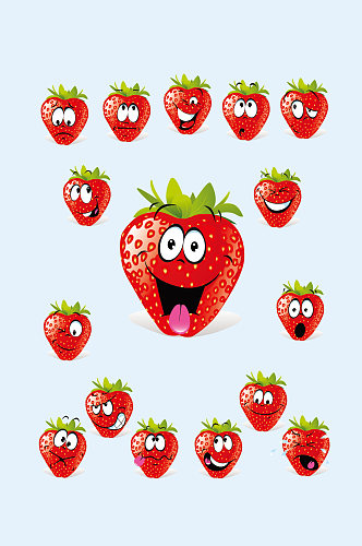 矢量卡通草莓表情标签