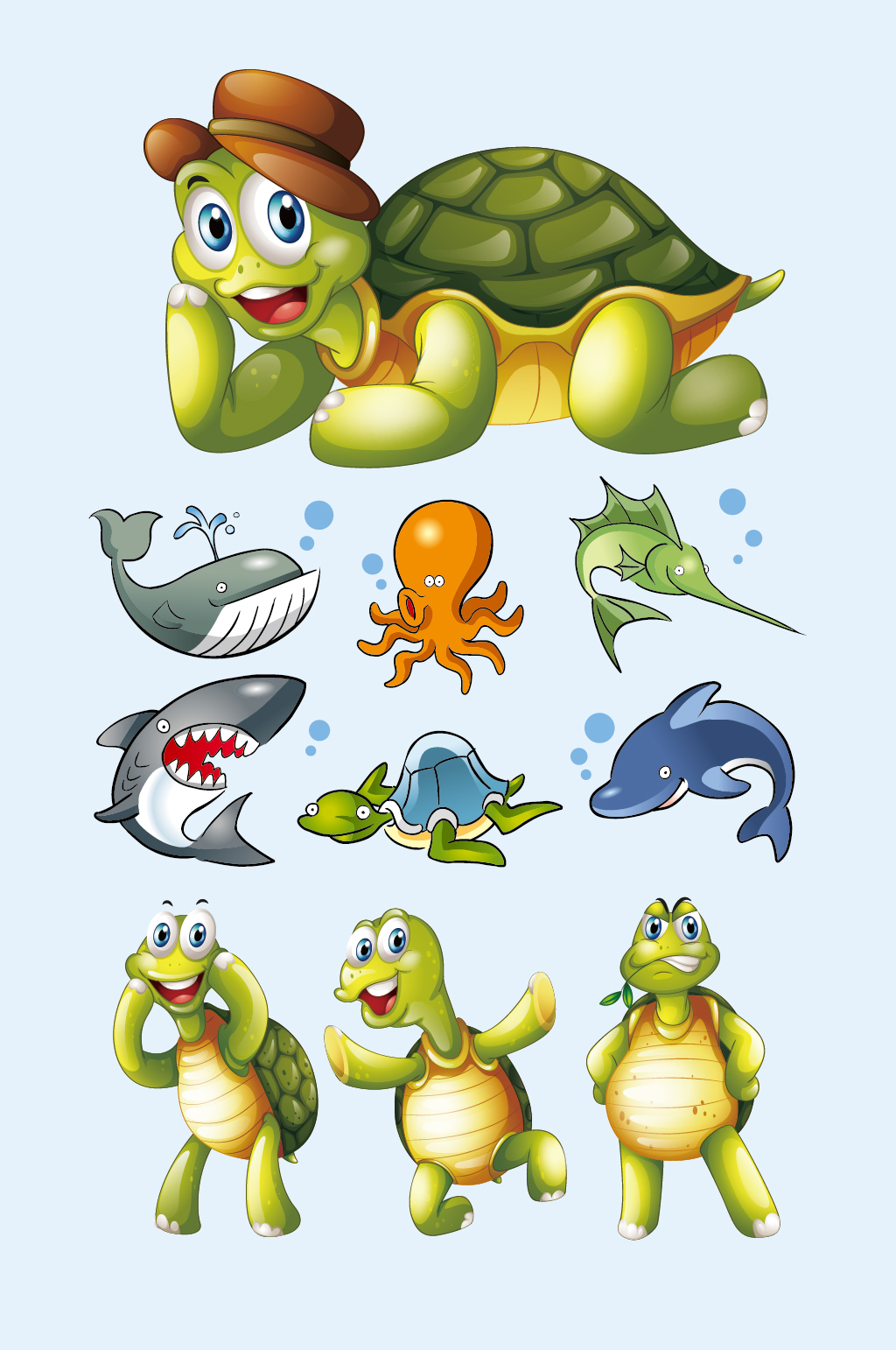 海底海洋生物海龟鲨鱼素材