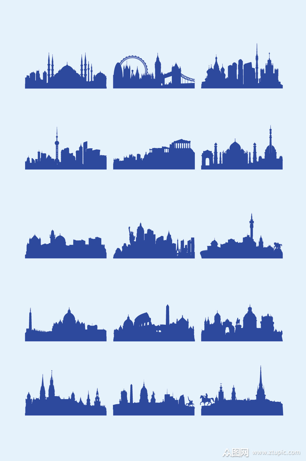 欧式矢量城市建筑剪影