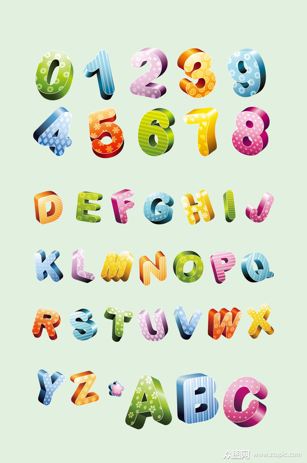 矢量大写英文字母阿拉伯数字