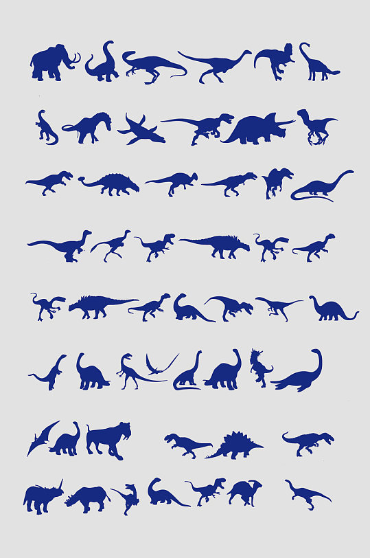 矢量远古时期恐龙动物剪影