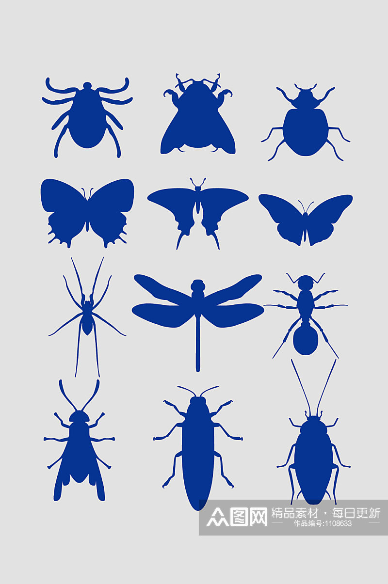 矢量昆虫虫子剪影昆虫图片大全大图素材