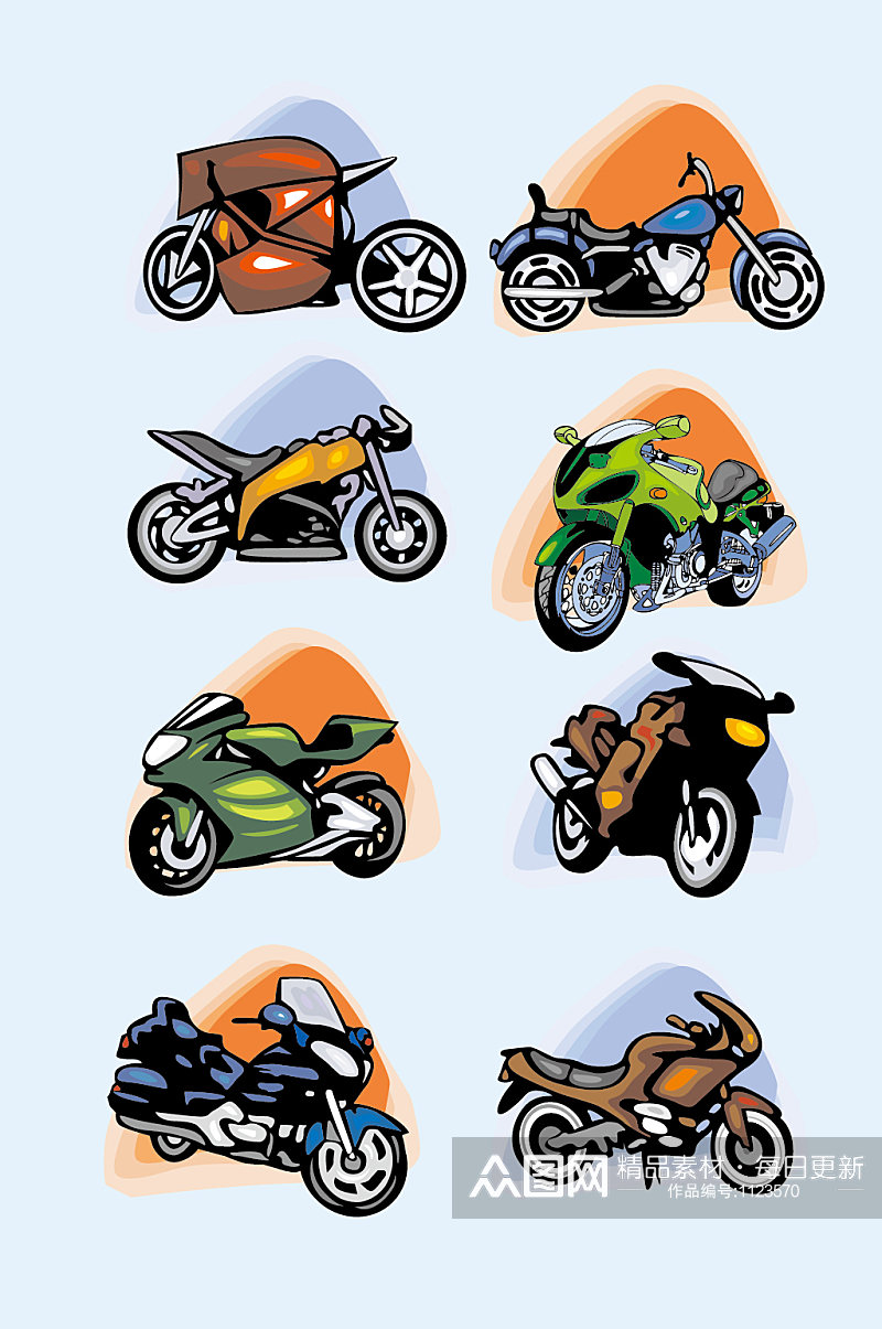 AI摩托车矢量手绘摩托素材
