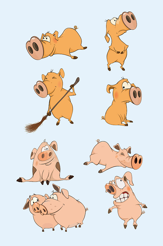 卡通矢量搞怪小猪
