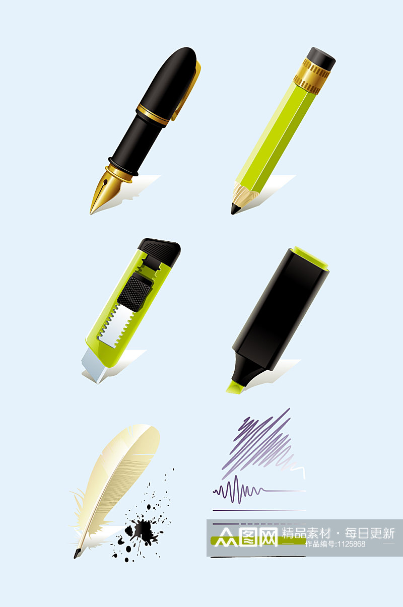 矢量书写工具铅笔钢笔素材