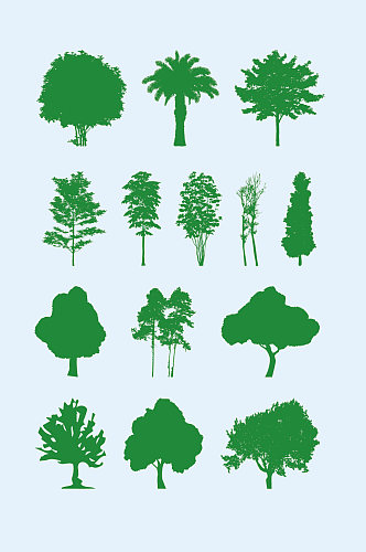 矢量森林绿色树木剪影