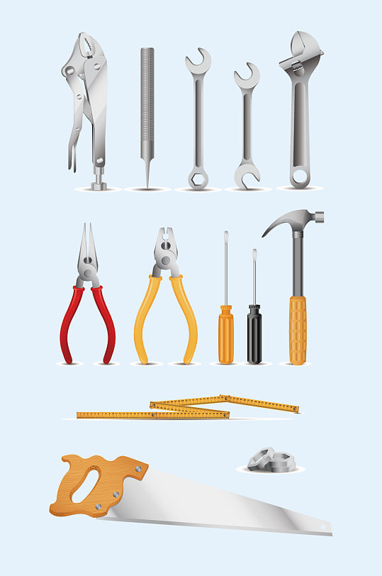 家庭常用工具插画图标电商详情工具箱家庭经典必备家庭维修工具元件免