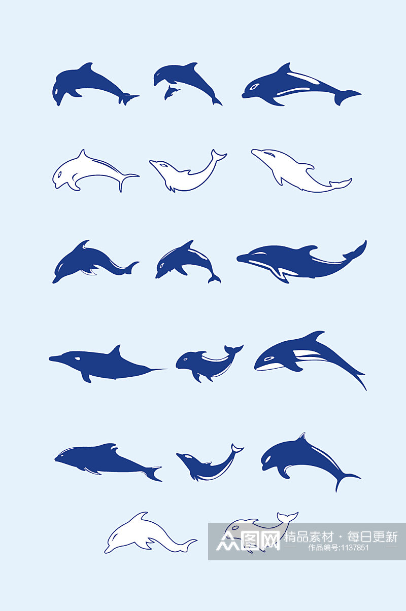 矢量可爱手绘海豚素材