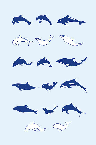 矢量可爱手绘海豚