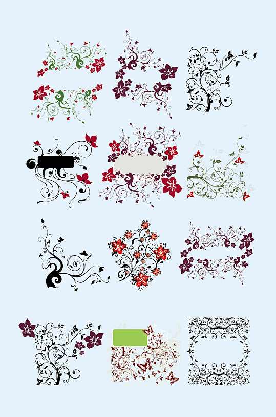 矢量花型花纹标题框