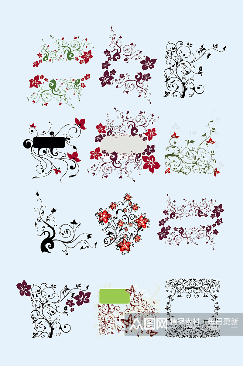 矢量花型花纹标题框素材