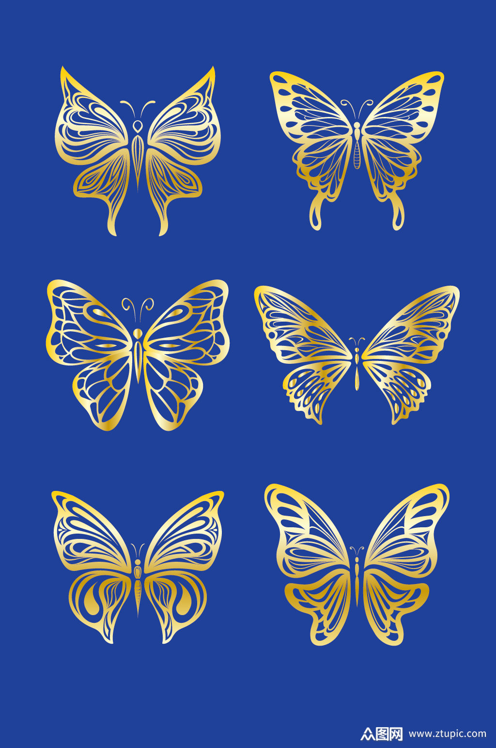 矢量金色蝴蝶昆虫素材