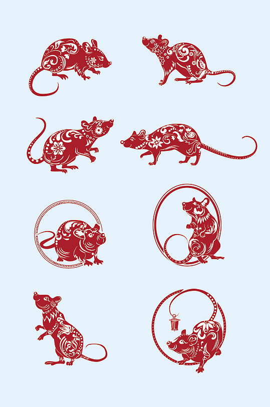 ai矢量老鼠剪纸元素