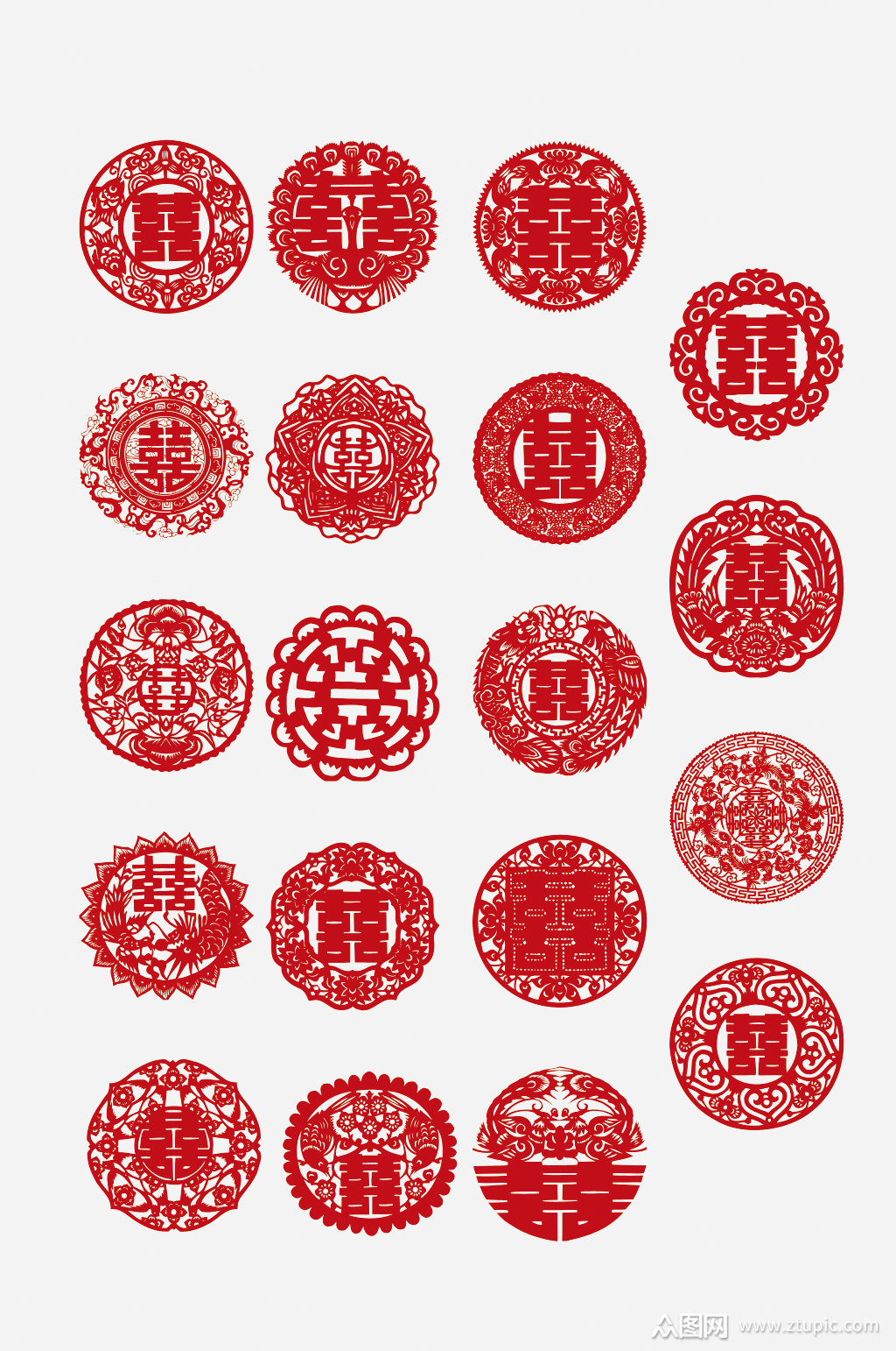 cdr矢量圆形喜字剪纸