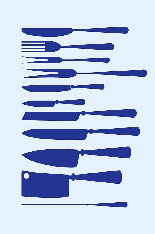 矢量线描厨房刀具刀叉