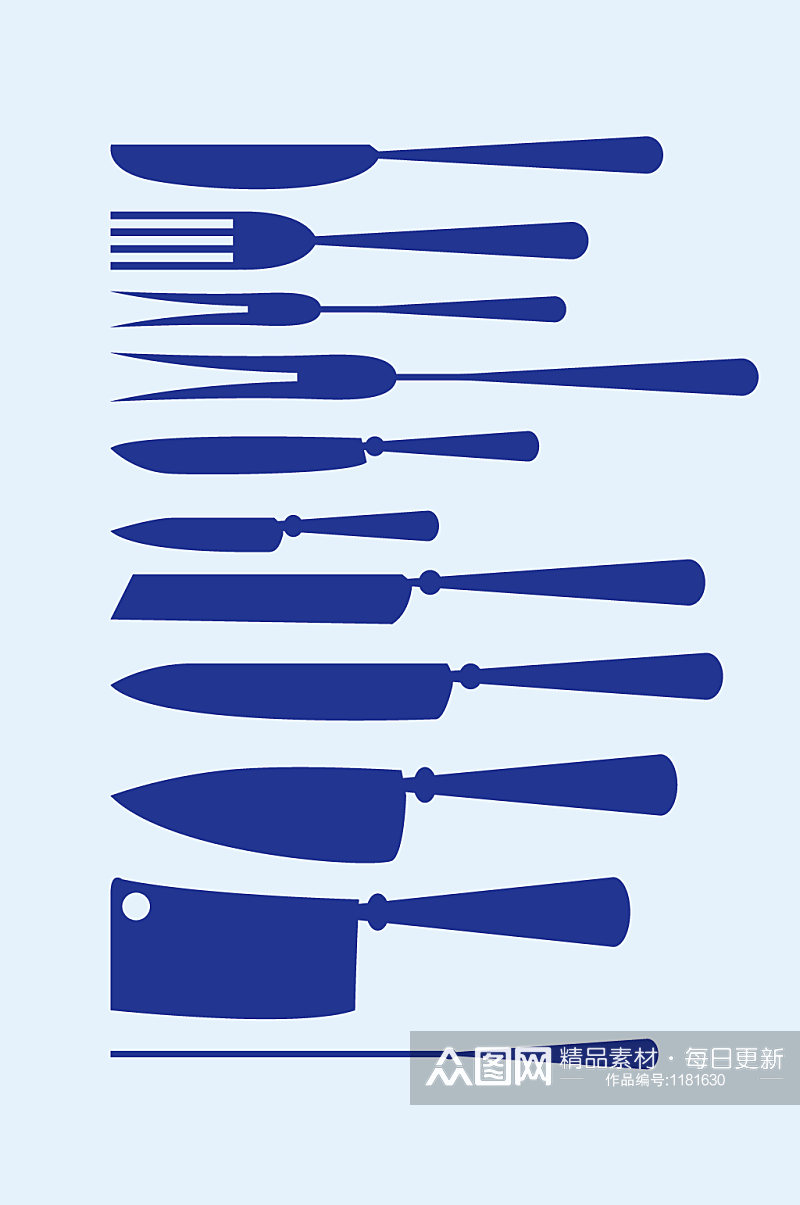 矢量线描厨房刀具刀叉素材