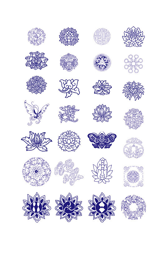 矢量中式圆形花纹