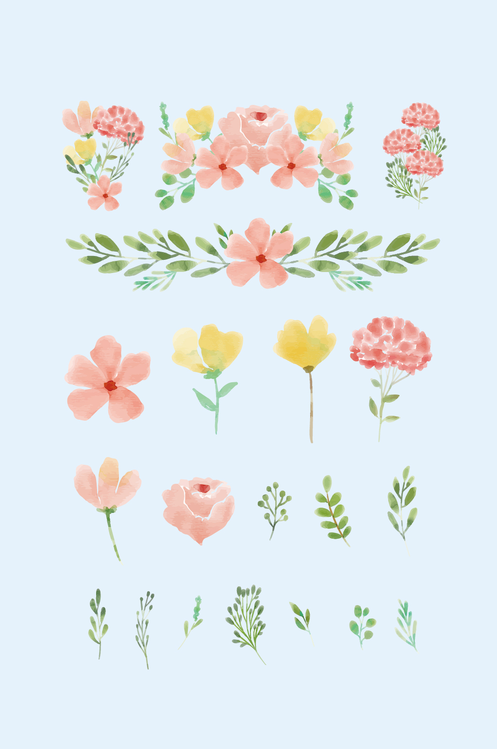 水彩矢量花草花朵素材
