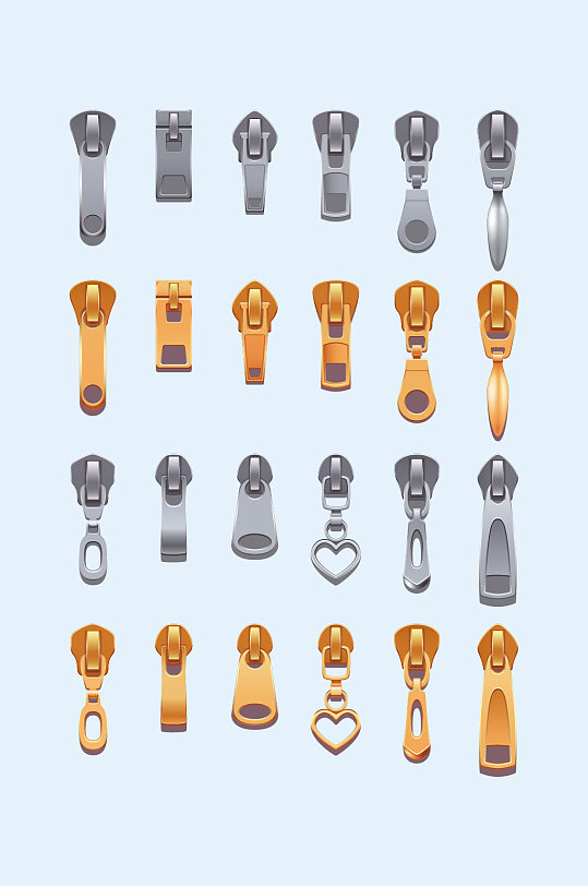 矢量金色银色拉链元素