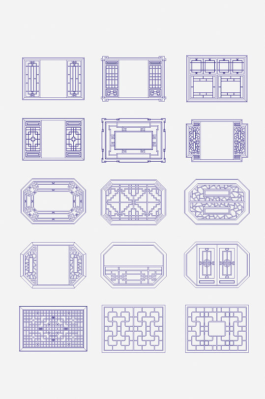 中式矢量线条窗格花纹