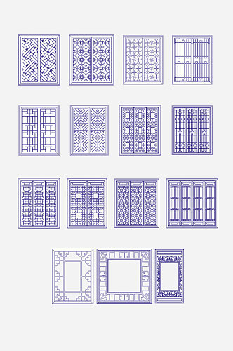中式矢量花纹窗格元素