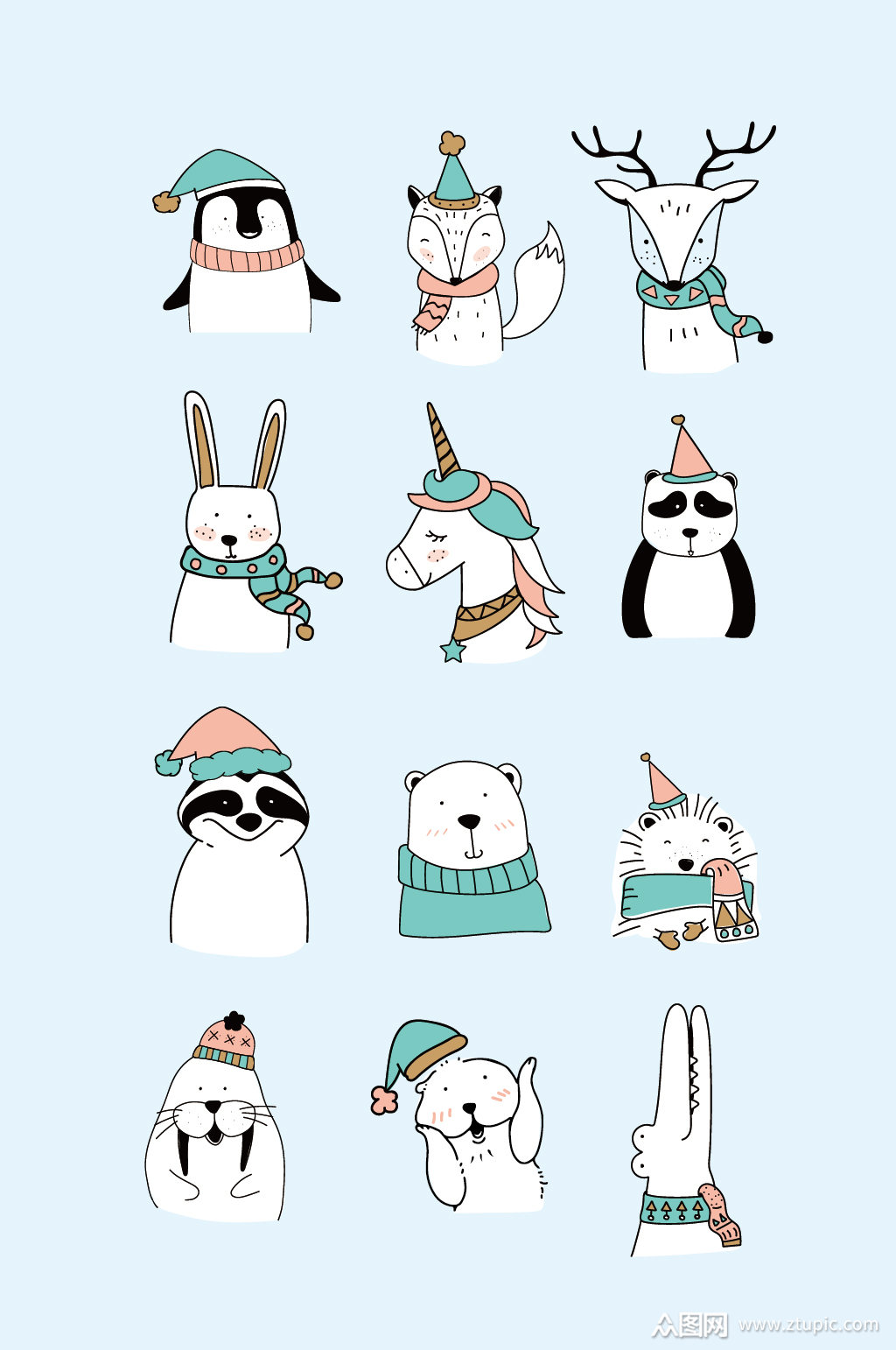 白色矢量卡通动物