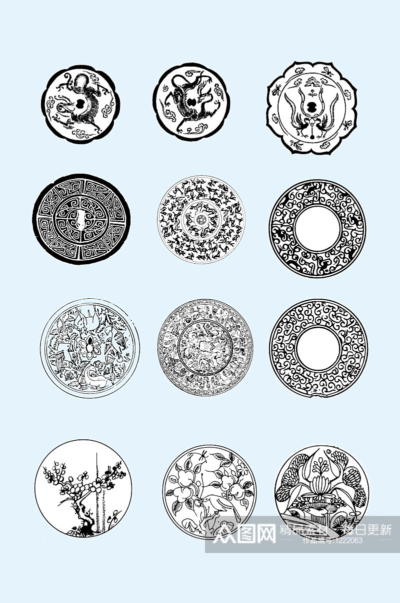 中式古典矢量圆形花纹素材
