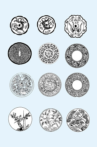 中式古典矢量圆形花纹