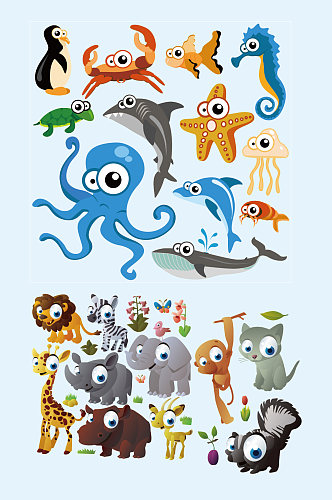 矢量卡通海洋森林动物