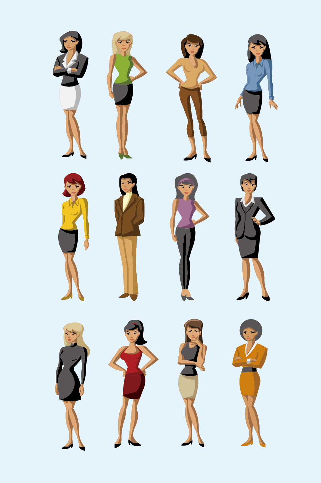 矢量卡通女性人物素材
