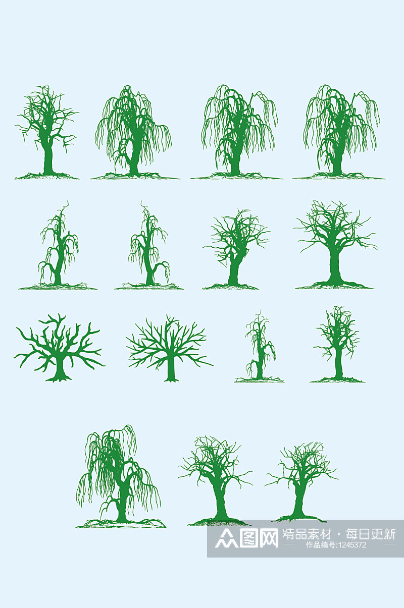 矢量树木树苗剪影素材