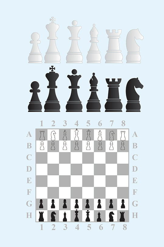 矢量国际象棋棋子棋盘