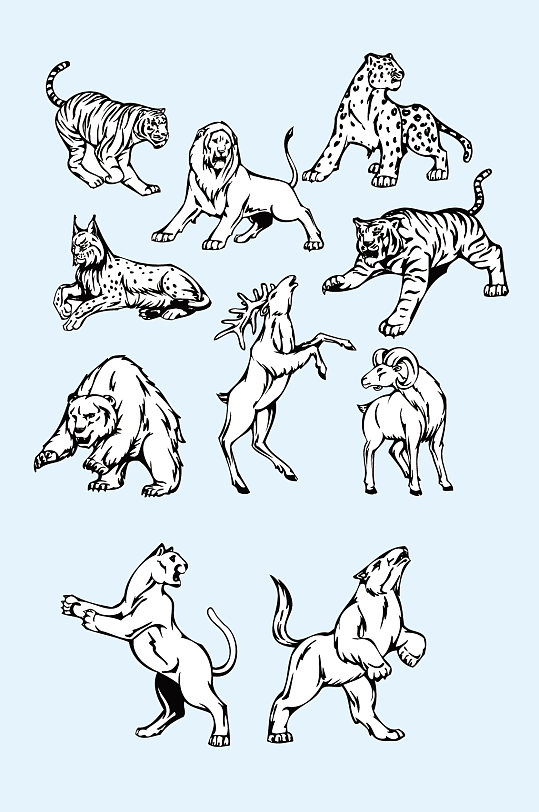 矢量黑白森林动物-众图网