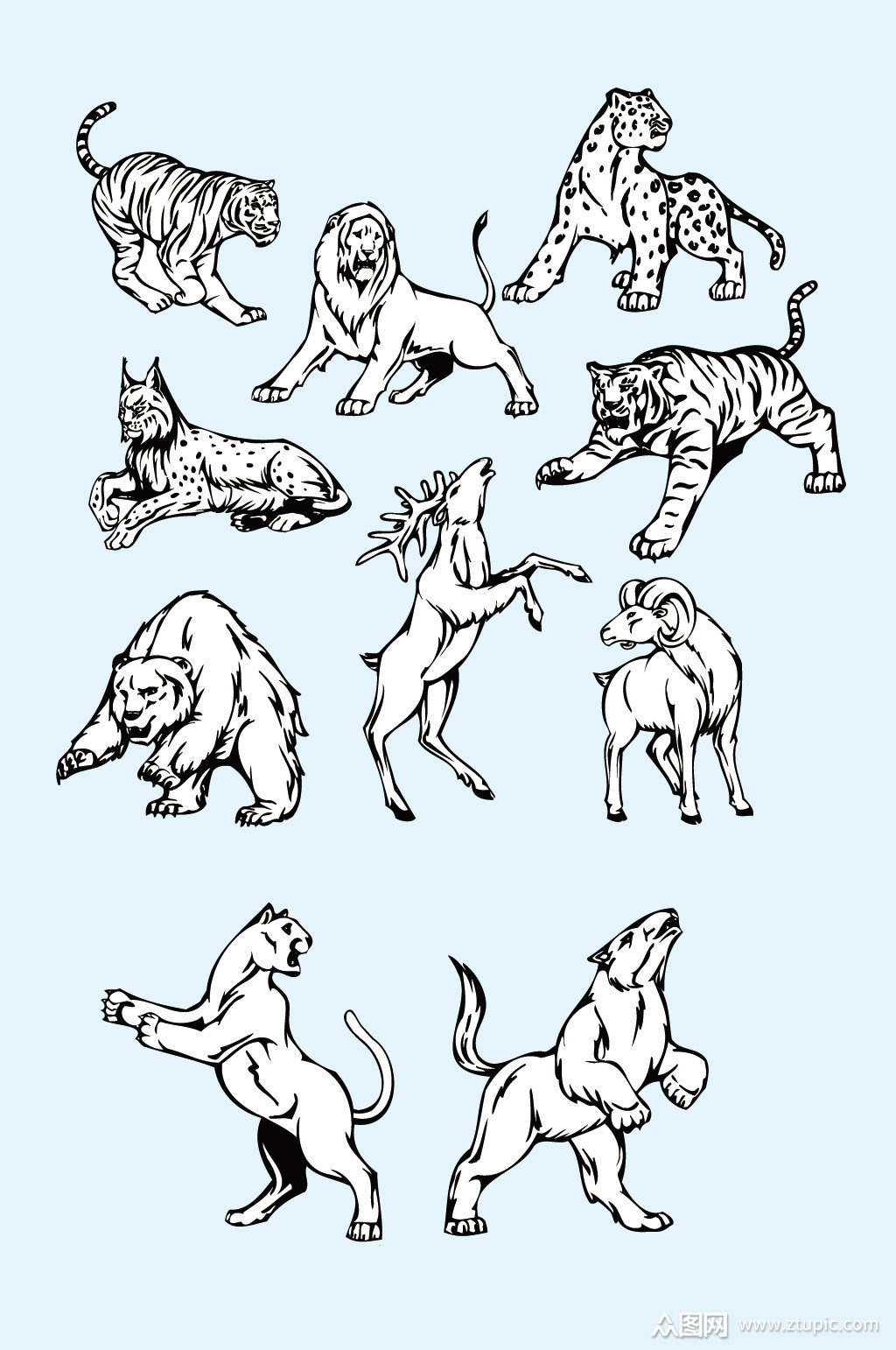 矢量黑白森林动物