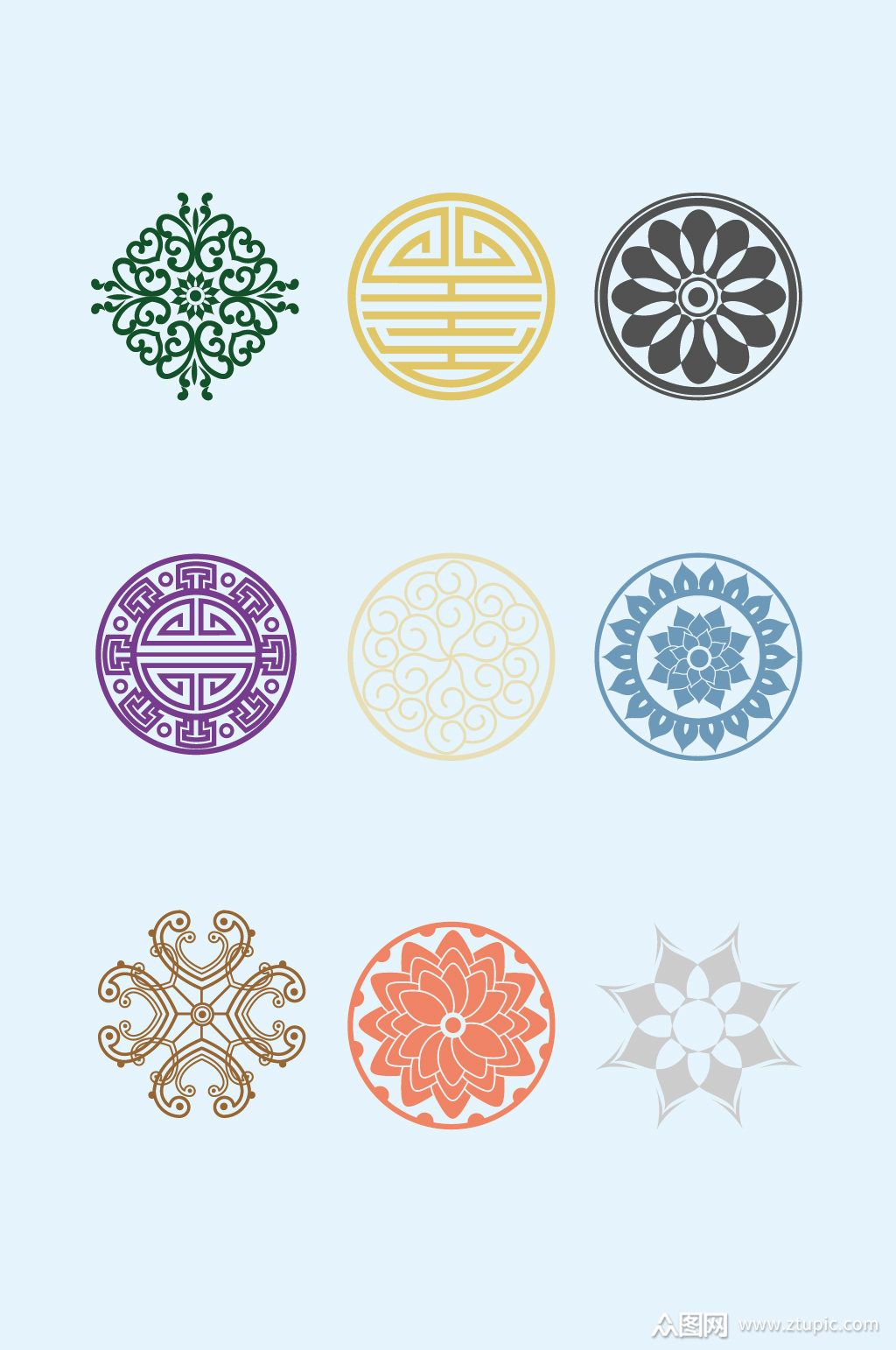 矢量圆形花纹花边素材