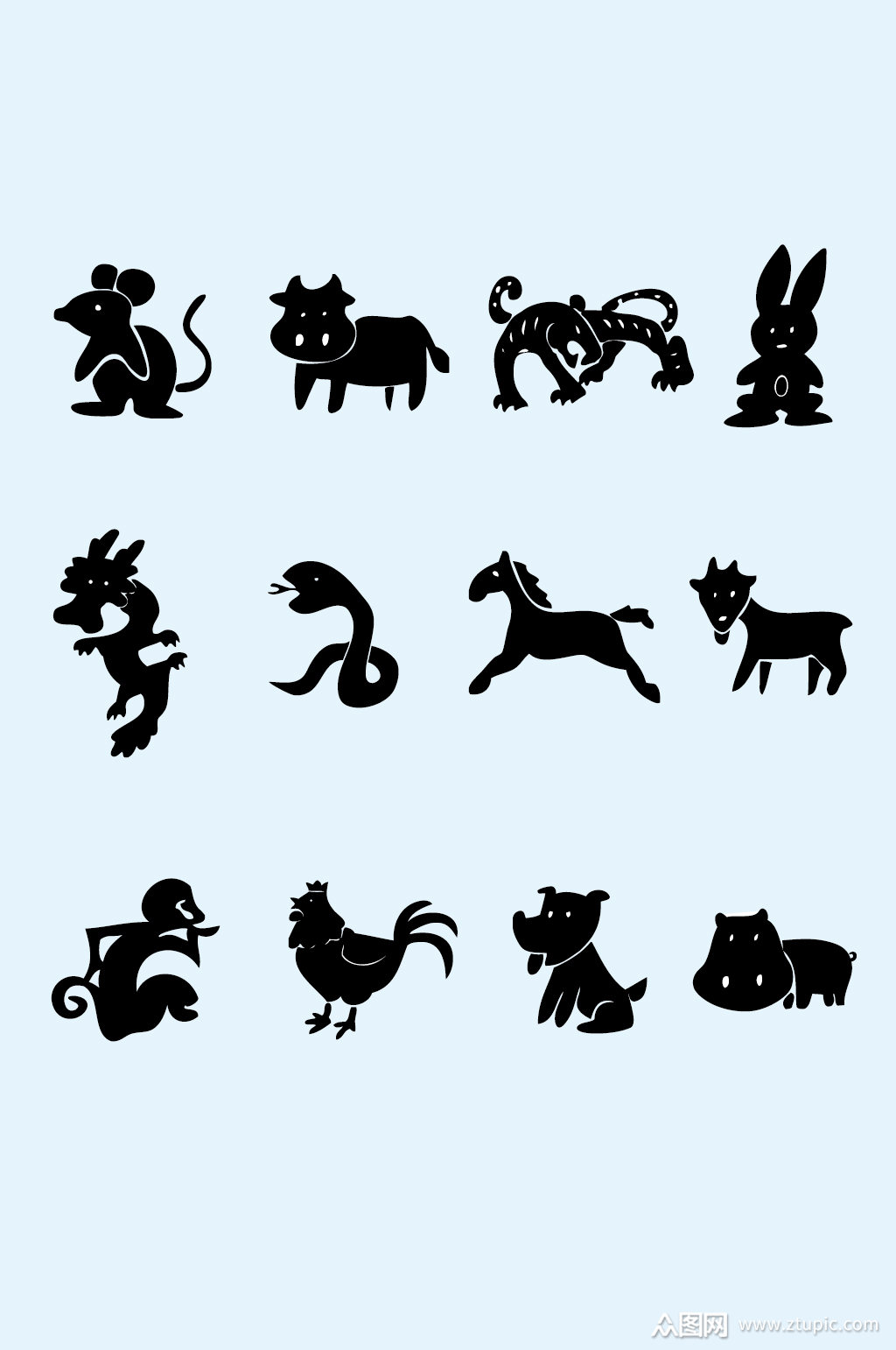 矢量传统十二生肖元素素材