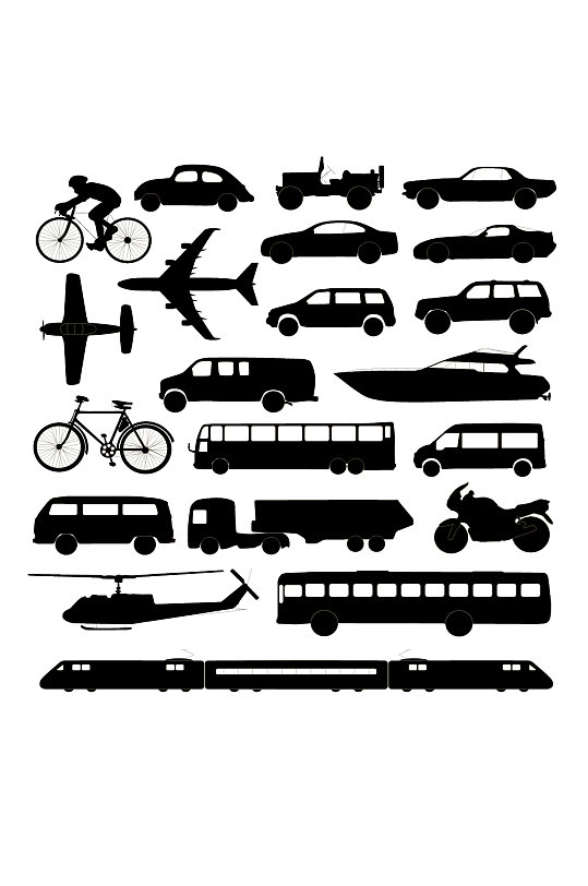 矢量黑白交通工具元素