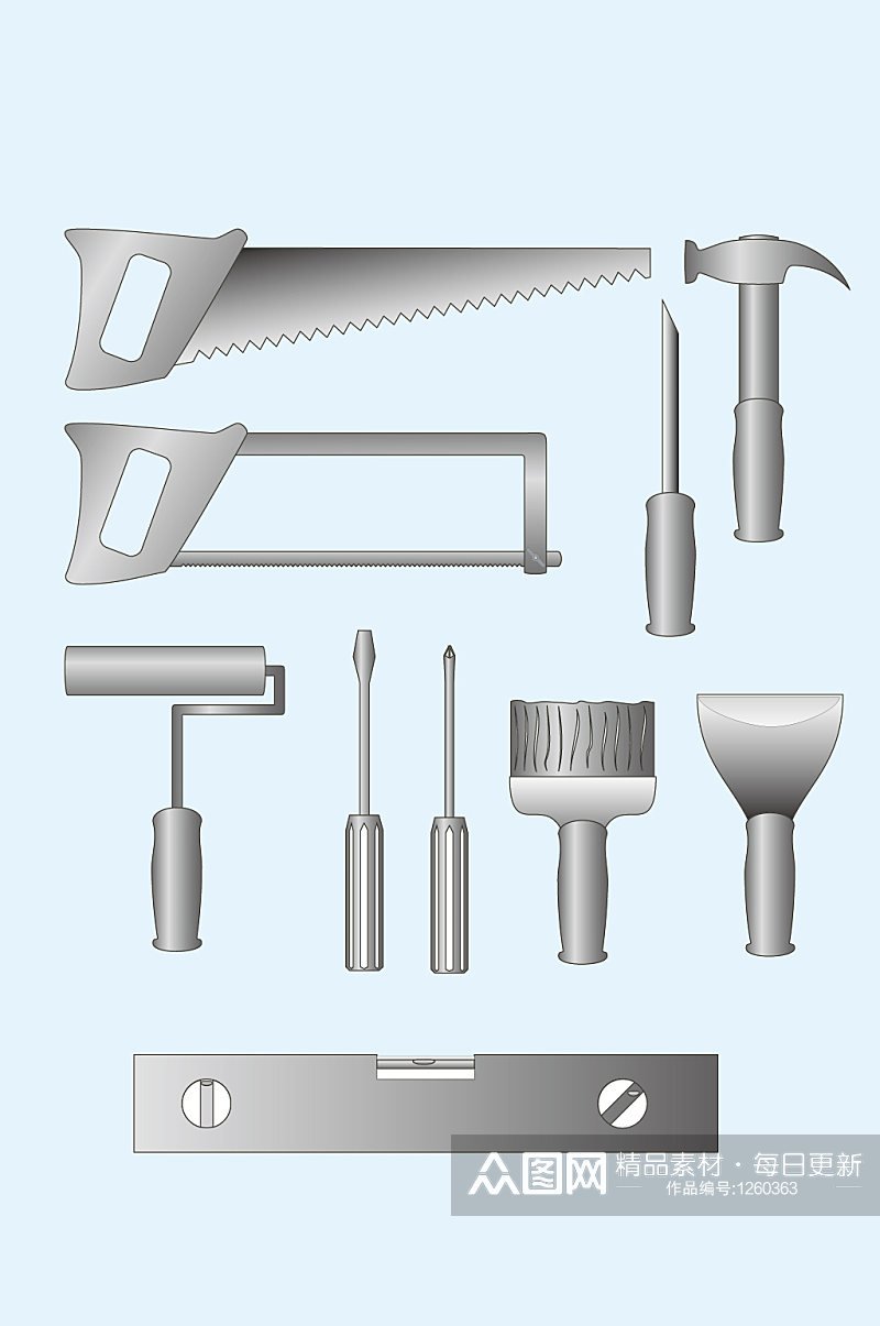 银色矢量粉刷装修工具素材